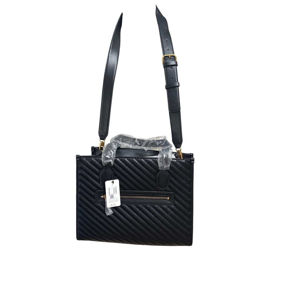 NWT Guess Silvana Satchel Black Quilted Crossbody Tote Bag Gold Hardware - Picture 2 of 6